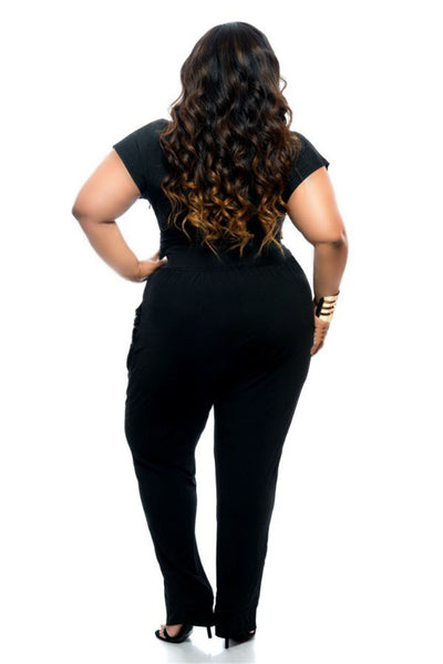 Jumpsuit Elegante Talla Grande Cuello V - Verano Stretch Básico - Image 2