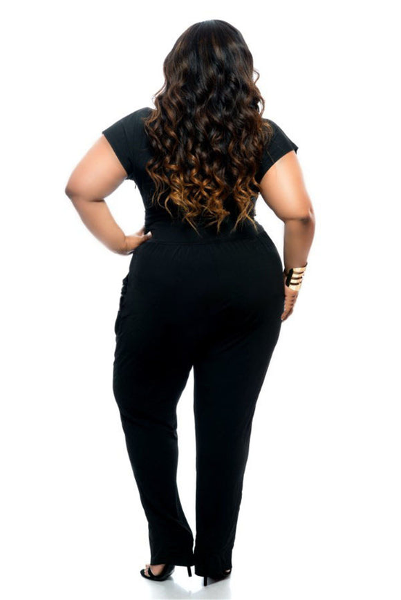 Jumpsuit Elegante Talla Grande Cuello V - Verano Stretch Básico
