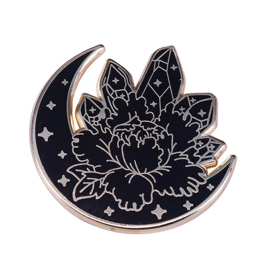 Broche de Cuarzo y Luna con Flor de Cristal - Accesorio Gothic Art Negro - Image 9