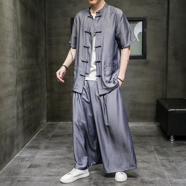 Traje Hanfu Casual de Seda Helada - Estilo Chino Tradicional para Verano