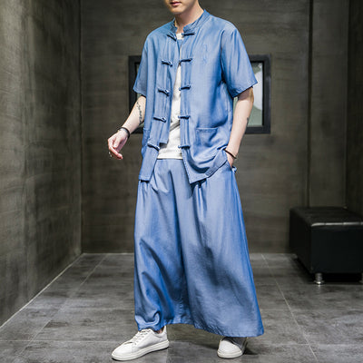 Traje Hanfu Casual de Seda Helada - Estilo Chino Tradicional para Verano - Image 5