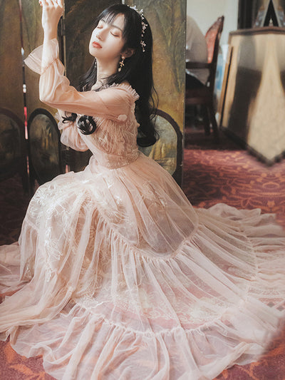Vestido Hada Retro Francés con Bordado Pesado - Estilo Diosa Elegante