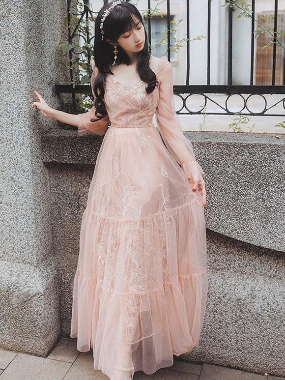 Vestido Hada Retro Francés con Bordado Pesado - Estilo Diosa Elegante