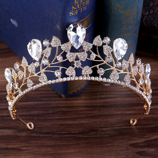 Accesorios de Novia Corona de Hoja con Brillantes Rhinestone - Image 6