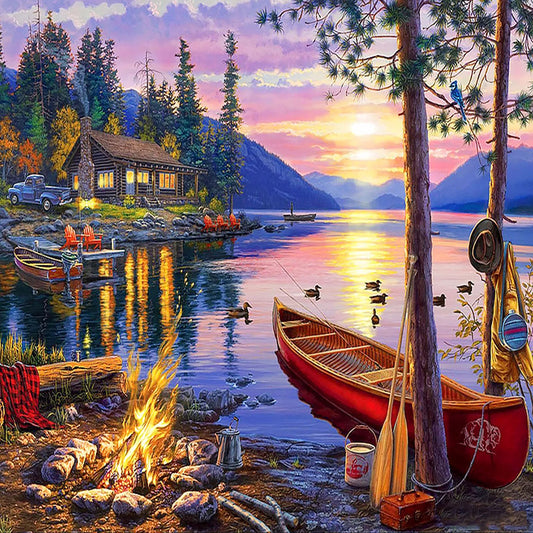 Pintura de Diamantes Cuadrada Cabaña Lakeside - Kit Completo de Diamante Embellido - Image 2