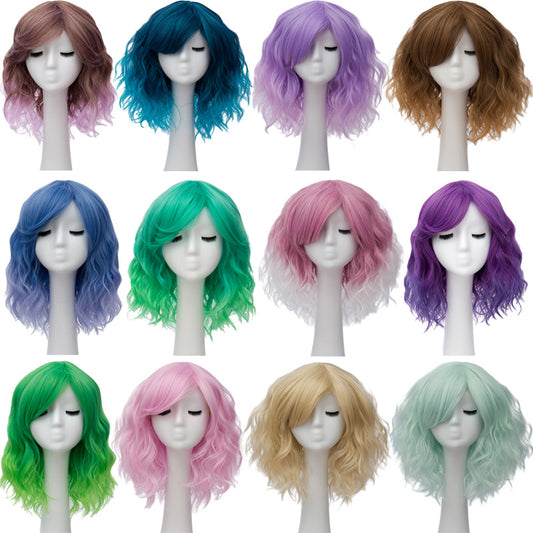 Peluca Corta Rizada de Colores para Cosplay