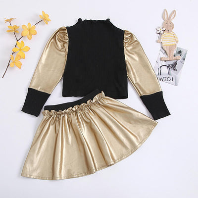 Conjunto de Falda Corta en Cuero PU para Niñas