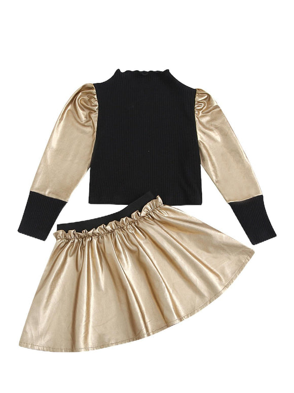 Conjunto de Falda Corta en Cuero PU para Niñas