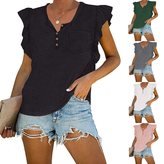Chaleco Elegante sin Mangas con Cuello de Botones y Volantes