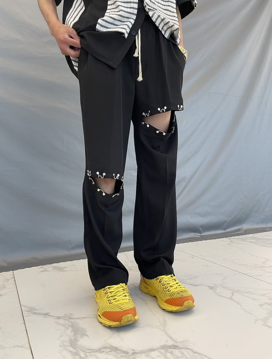 Pantalones Rectos Talla Grande con Cinturón Metálico y Pierna Ancha