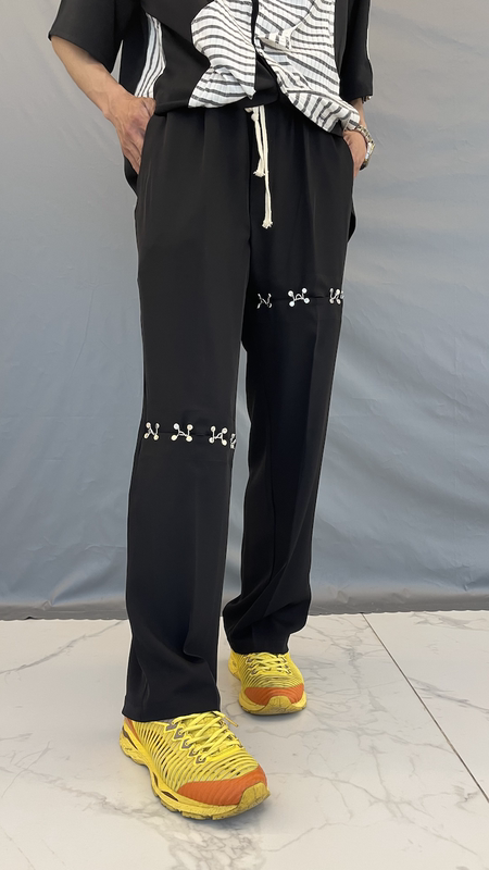 Plus Size Wide Leg Straight Pants with Metallic Belt