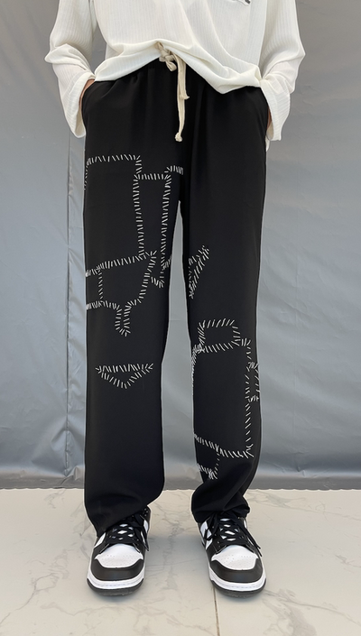 Pantalones Rectos de Tela Artesanal Antigua con Costura Manual Irregular - Image 8