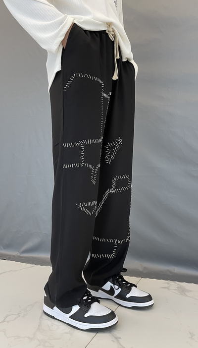 Pantalones Rectos de Tela Artesanal Antigua con Costura Manual Irregular - Image 6