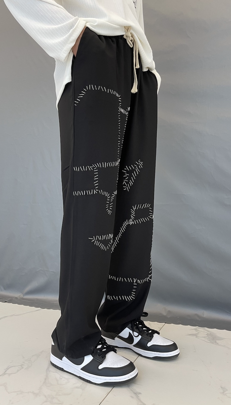 Pantalones Rectos de Tela Artesanal Antigua con Costura Manual Irregular - Image 6