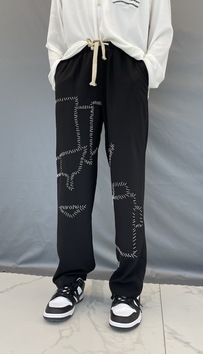 Pantalones Rectos de Tela Artesanal Antigua con Costura Manual Irregular - Image 4
