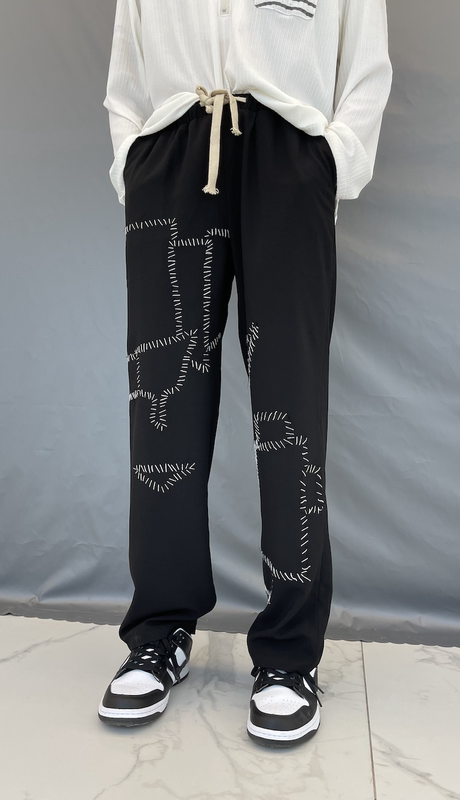 Pantalones Rectos de Tela Artesanal Antigua con Costura Manual Irregular - Image 4