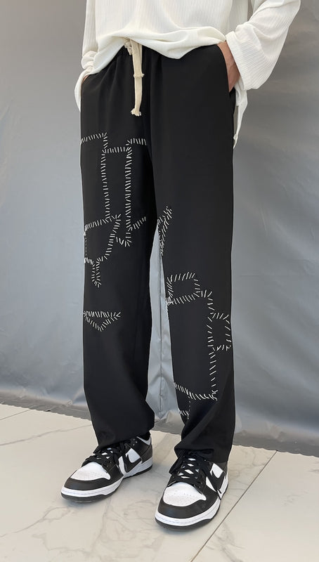 Pantalones Rectos de Tela Artesanal Antigua con Costura Manual Irregular