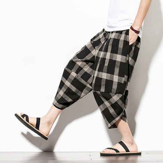 Pantalones Holgados de Algodón y Lino Estilo Chino para Hombre