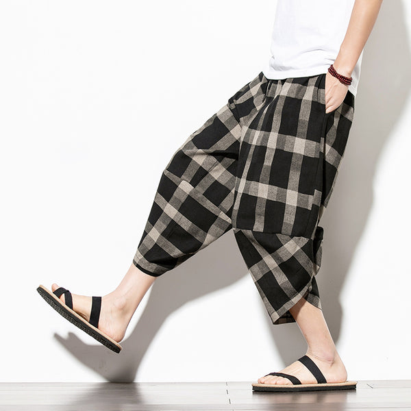 Pantalones Holgados de Algodón y Lino Estilo Chino para Hombre