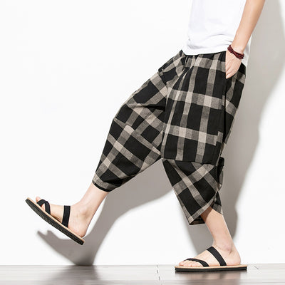 Pantalones Holgados de Algodón y Lino Estilo Chino para Hombre