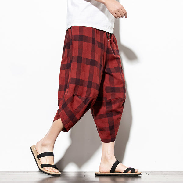 Pantalones Holgados de Algodón y Lino Estilo Chino para Hombre