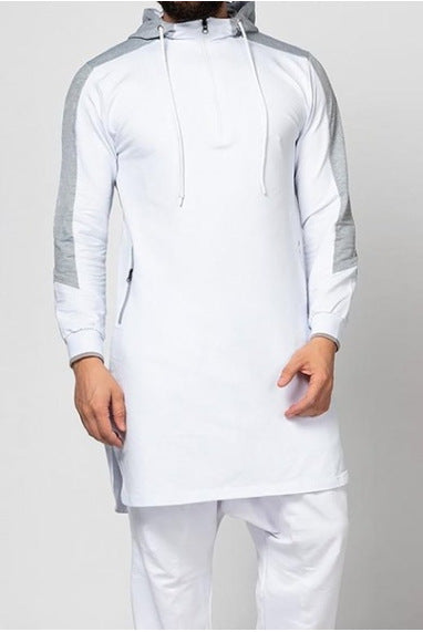 Sudadera Islámica Tipo Robe con Bloques de Color y Bolsillos con Cierre