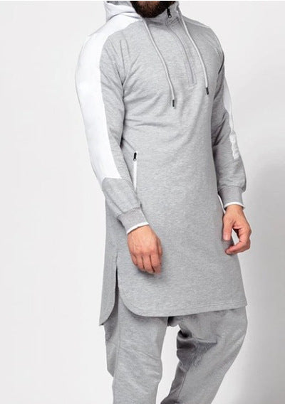Sudadera Islámica Tipo Robe con Bloques de Color y Bolsillos con Cierre