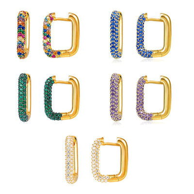 Aretes de Plata S925 con Zirconia Geométricos Cuadrados Minimalistas