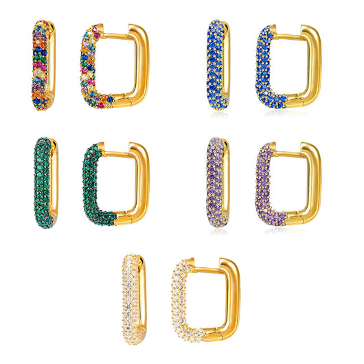 Aretes de Plata S925 con Zirconia Geométricos Cuadrados Minimalistas