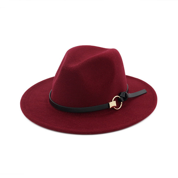 Sombrero Jazz Clásico con Ala Ancha y Cinturón Decorativo