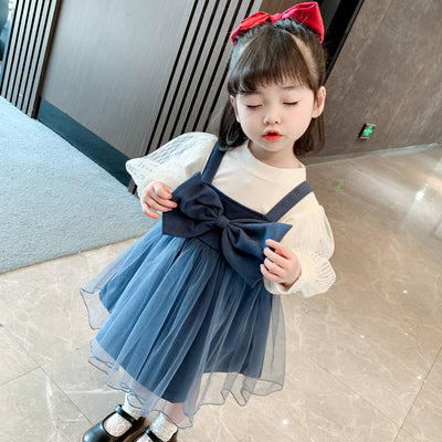 Vestido Infantil Dos Piezas con Falda de Moño para Primavera y Otoño - Image 7