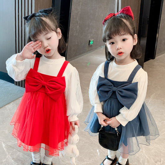 Vestido Infantil Dos Piezas con Falda de Moño para Primavera y Otoño - Image 10