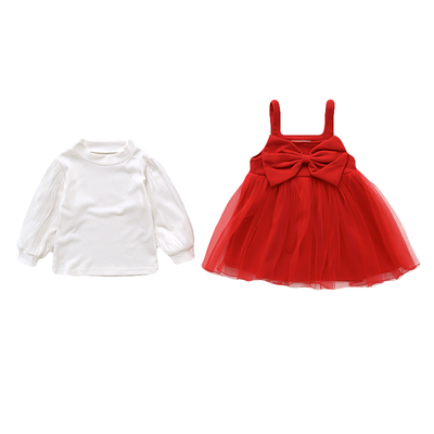 Vestido Infantil Dos Piezas con Falda de Moño para Primavera y Otoño - Image 3