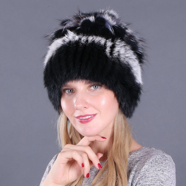 Gorro de Piel de Conejo con Protección de Orejas para Invierno