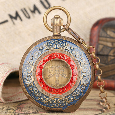 Reloj de Bolsillo Mecánico de Cobre Puro con Volante, Diseño Hueco Rojo y Azul - Image 9