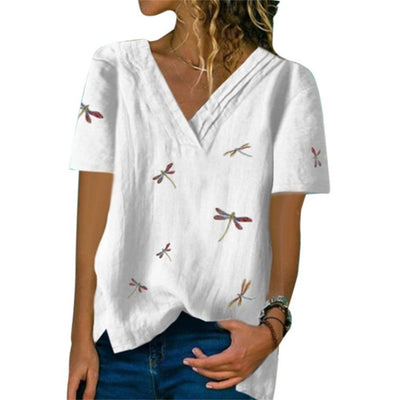 Blusa Estampado Libélula Cuello V Manga Corta - Image 5