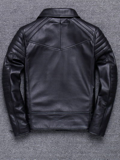 Chaqueta de Cuero Vacuno Premium con Cierre Diagonal y Solapa - Image 8