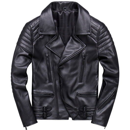 Chaqueta de Cuero Vacuno Premium con Cierre Diagonal y Solapa - Image 10