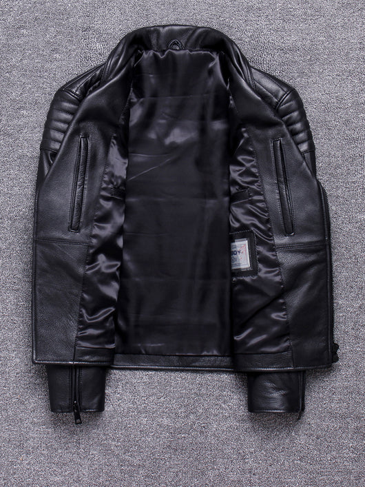 Chaqueta de Cuero Vacuno Premium con Cierre Diagonal y Solapa - Image 9