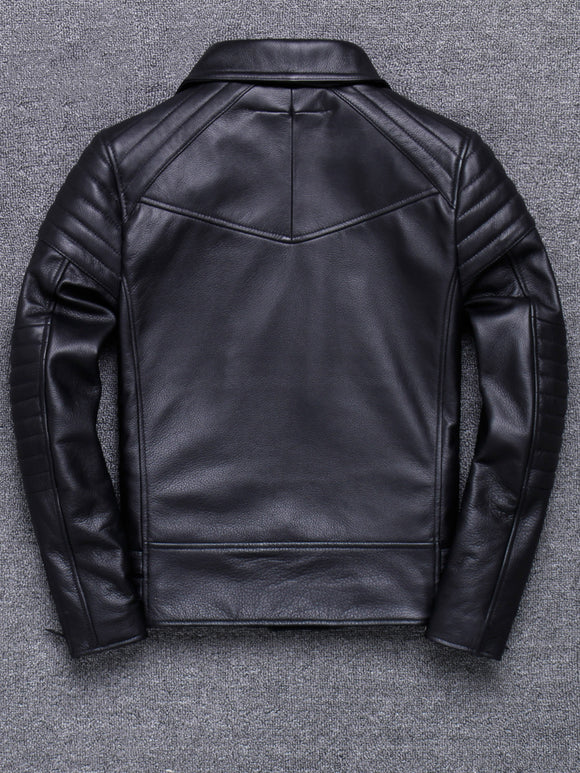 Chaqueta de Cuero Vacuno Premium con Cierre Diagonal y Solapa
