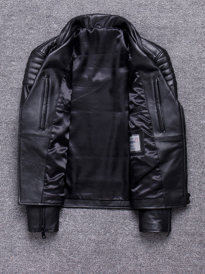 Chaqueta de Cuero Vacuno Premium con Cierre Diagonal y Solapa - Image 4
