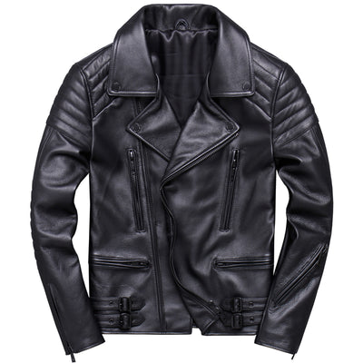 Chaqueta de Cuero Vacuno Premium con Cierre Diagonal y Solapa - Image 5