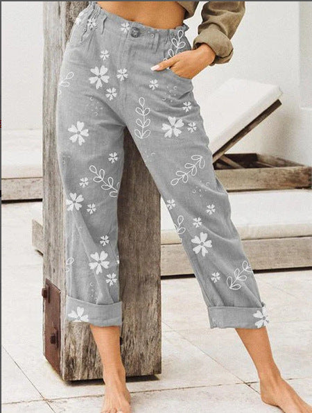 Pantalones Casuales Rectos Estampados Capri para Mujer - Image 8