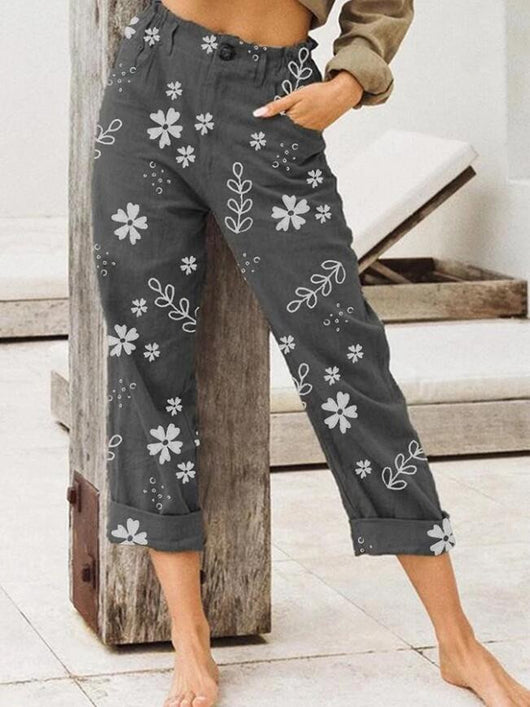 Pantalones Casuales Rectos Estampados Capri para Mujer
