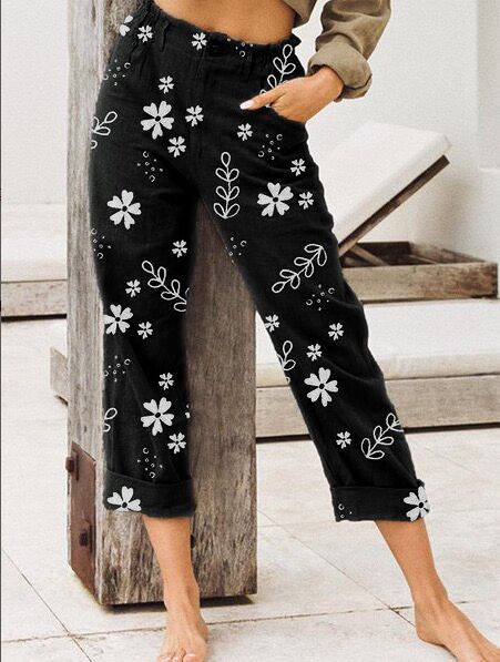 Pantalones Casuales Rectos Estampados Capri para Mujer - Image 6