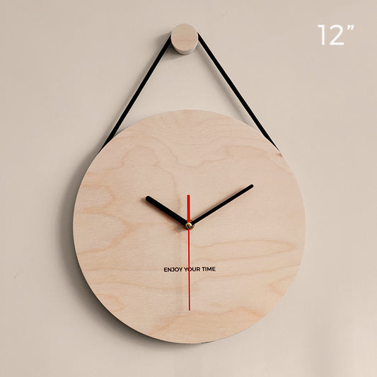 Reloj de Pared Nórdico con Correa de Madera - Decoración Minimalista para Sala