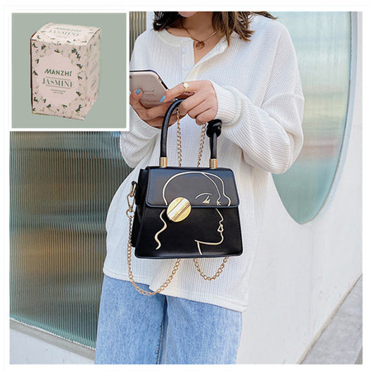 Bolso Cuadrado Retro con Estampado de Contorno Facial - Image 6