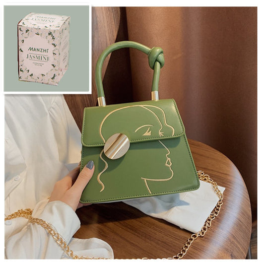 Bolso Cuadrado Retro con Estampado de Contorno Facial - Image 7