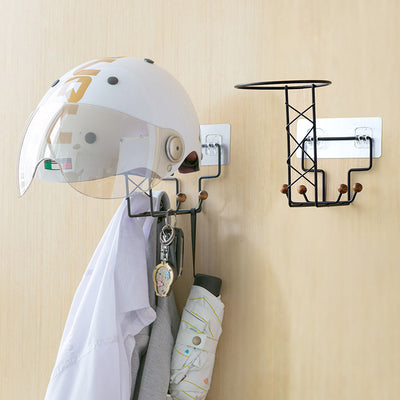 White punch-free wall-mounted storage rack with hooks, holding a beige baseball cap, a handbag, and an umbrella on a light wood door. - Image 11