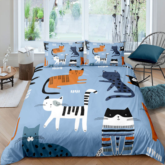 Juego de Cama Tres Piezas con Funda Nórdica de Gato 3D Impresión Digital Alta Definición - Image 13